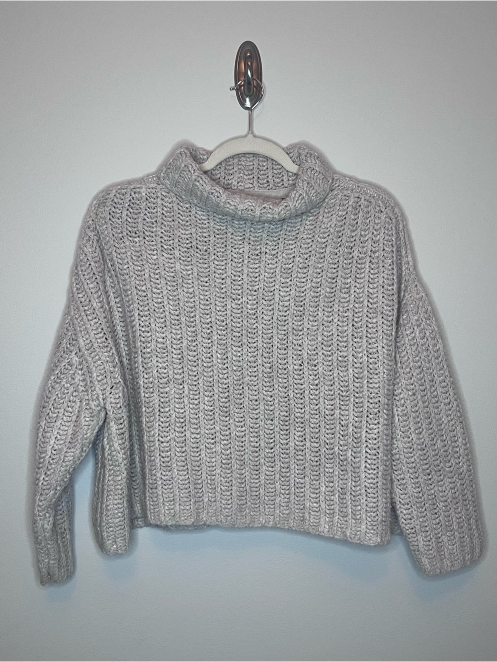 Free People Chunky Knit Turtleneck Sweater - Light Gray XS